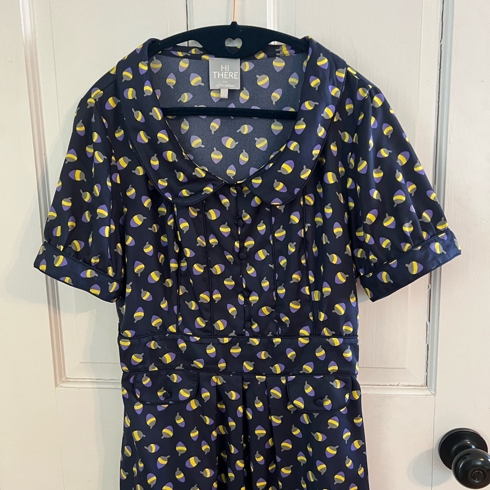 Anthropologie Hi There Karen Walker Dress Size 8 Retro Print Shift Midi Mini - Picture 4 of 12
